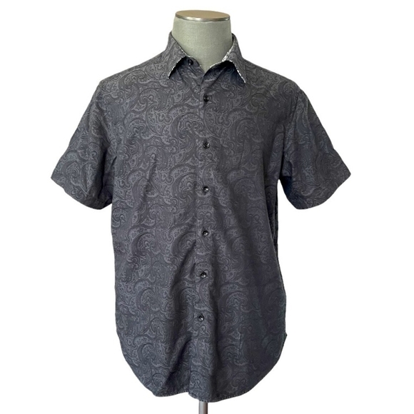 ROBERT GRAHAM Gray Cotton Short Sleeve Button Front Classic Fit Men Dress Shirt - Picture 2 of 10